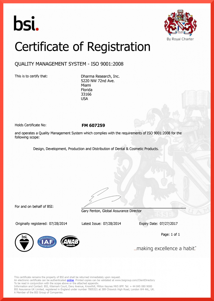 FM 607259 Certificate